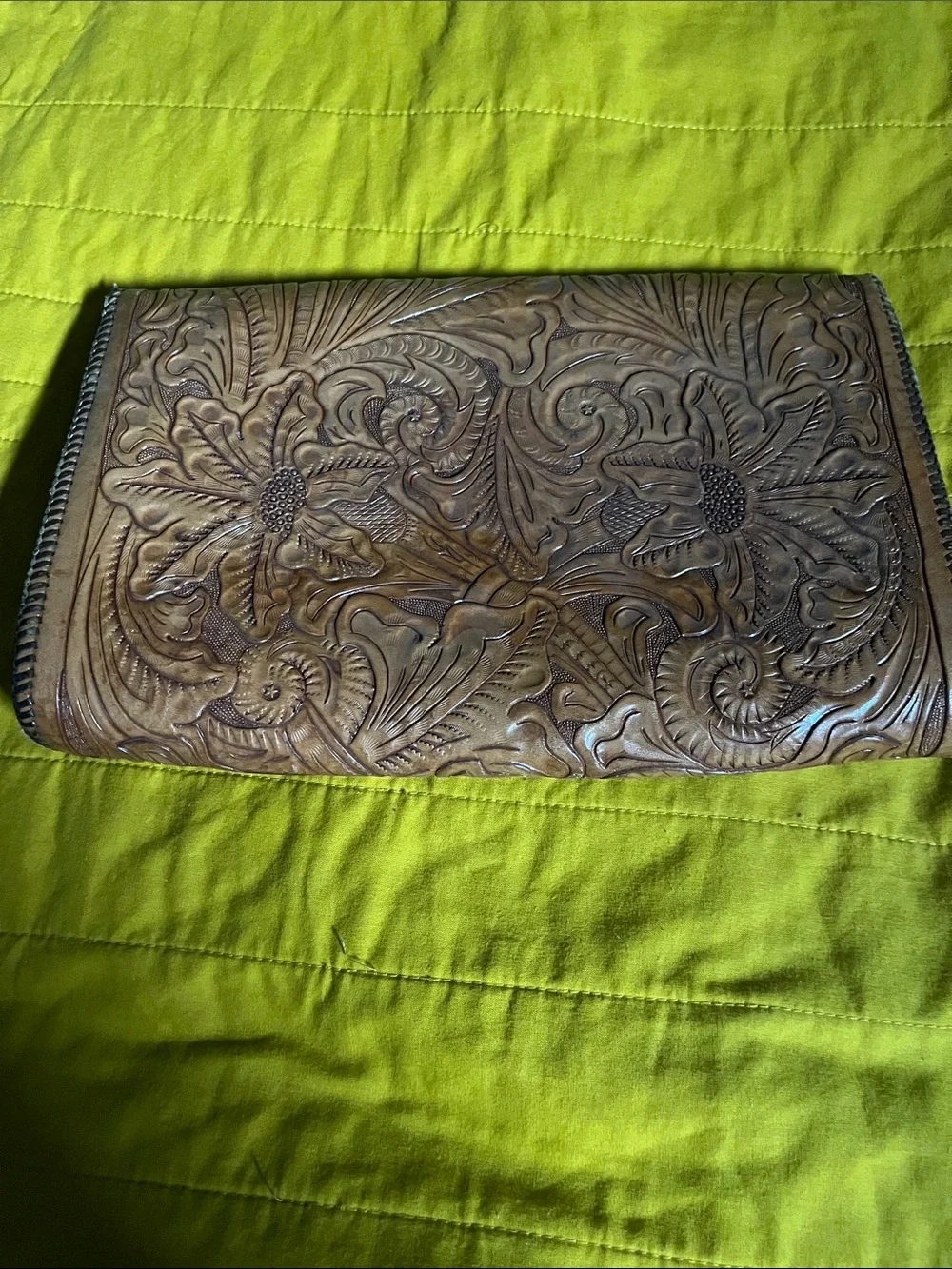 Hand-Tooled Floral Leather Clutch in Tan - Picture 2 of 4